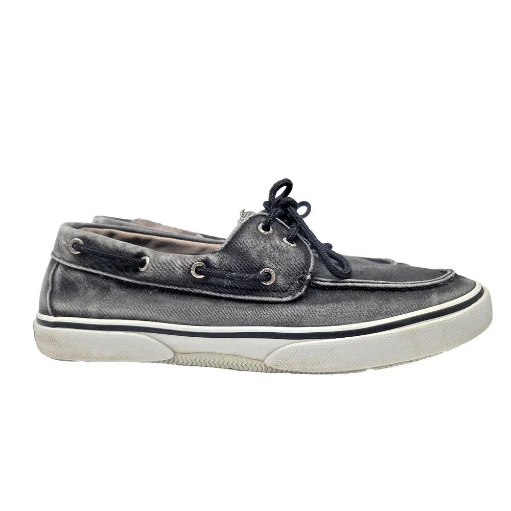 Sperry Top Sider Bahama Boat Shoes Black Acid Washed Canvas 0224204 Sz 11.5 EUC